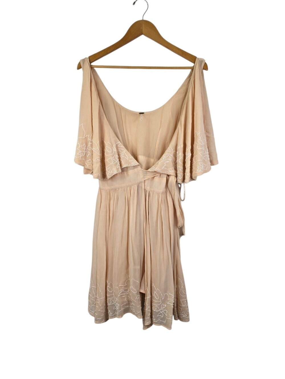 Free People Mini Dress Small Petite Embroidered Beaded Wrap Peach Sylvia Size M